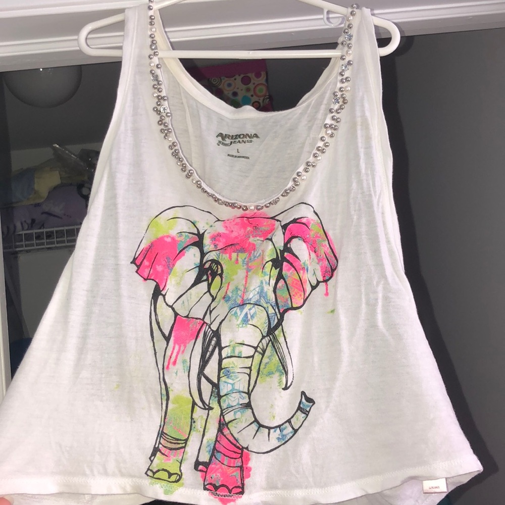 White, Colorful, Cropped Elephant Top